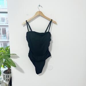 Shade & Shore Black Ribbed Ruched One Piece Bathing Suit Size Large